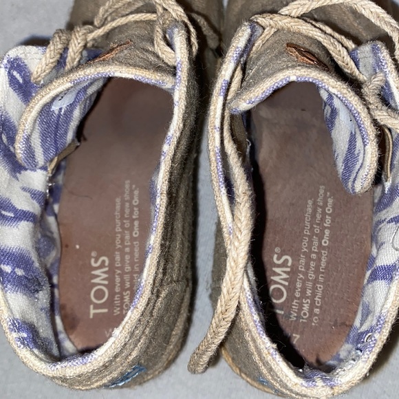 TOMS Desert Wedge Natural Burlap Lace-up Booties Espadrille Tan Shoes Size 7W - Picture 4 of 7